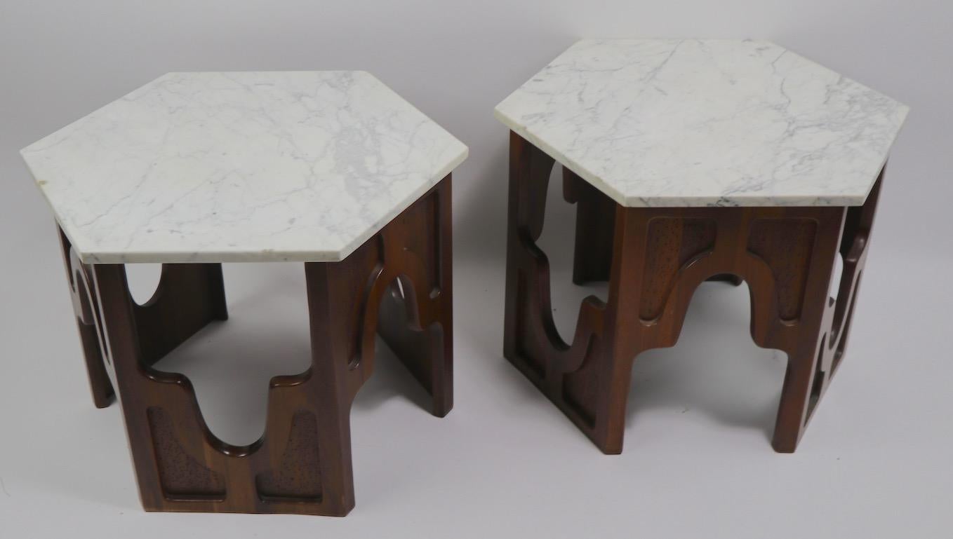 Pair of Hexagonal Marble-Top Tables after Probber 6