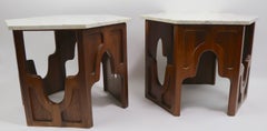 Pair of Hexagonal Marble-Top Tables after Probber