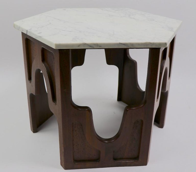 Pair of Hexagonal MarbleTop Tables after Probber at 1stDibs