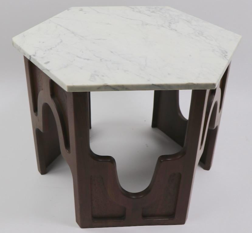 Pair of Hexagonal Marble-Top Tables after Probber 2