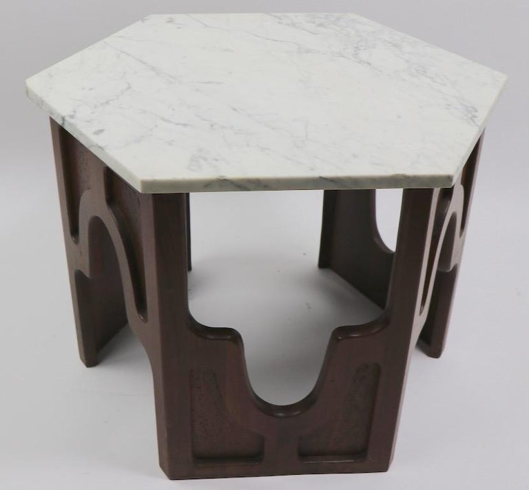 Pair of Hexagonal MarbleTop Tables after Probber at 1stDibs
