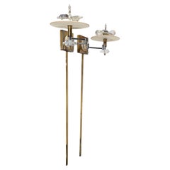 Pr. Hollywood Regency Brass and Lucite Swing Arm  Wall Sconces att. F. Cooper