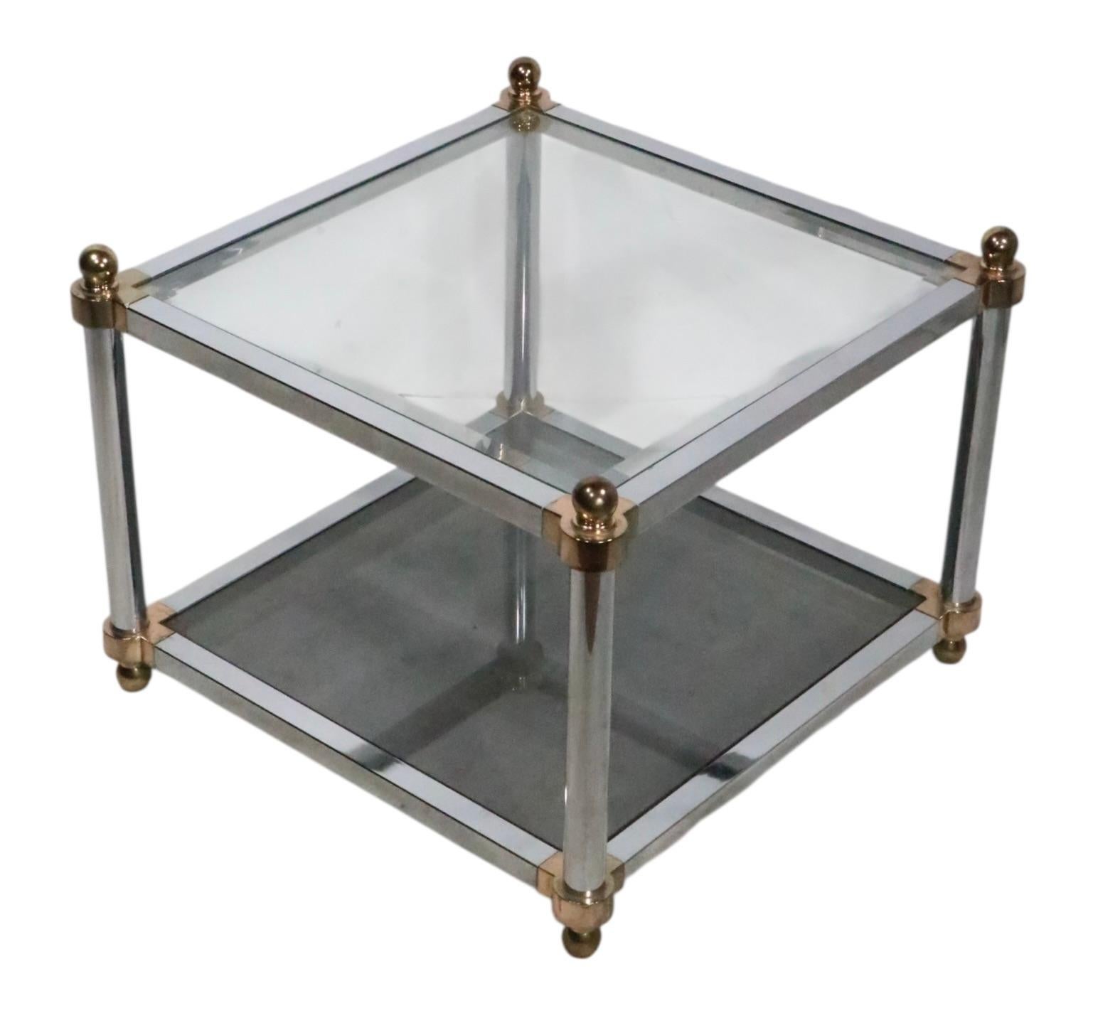 Pr. Tables d'appoint Hollywood Regency en laiton chromé et verre d'apr�ès Maison Jansen en vente 4