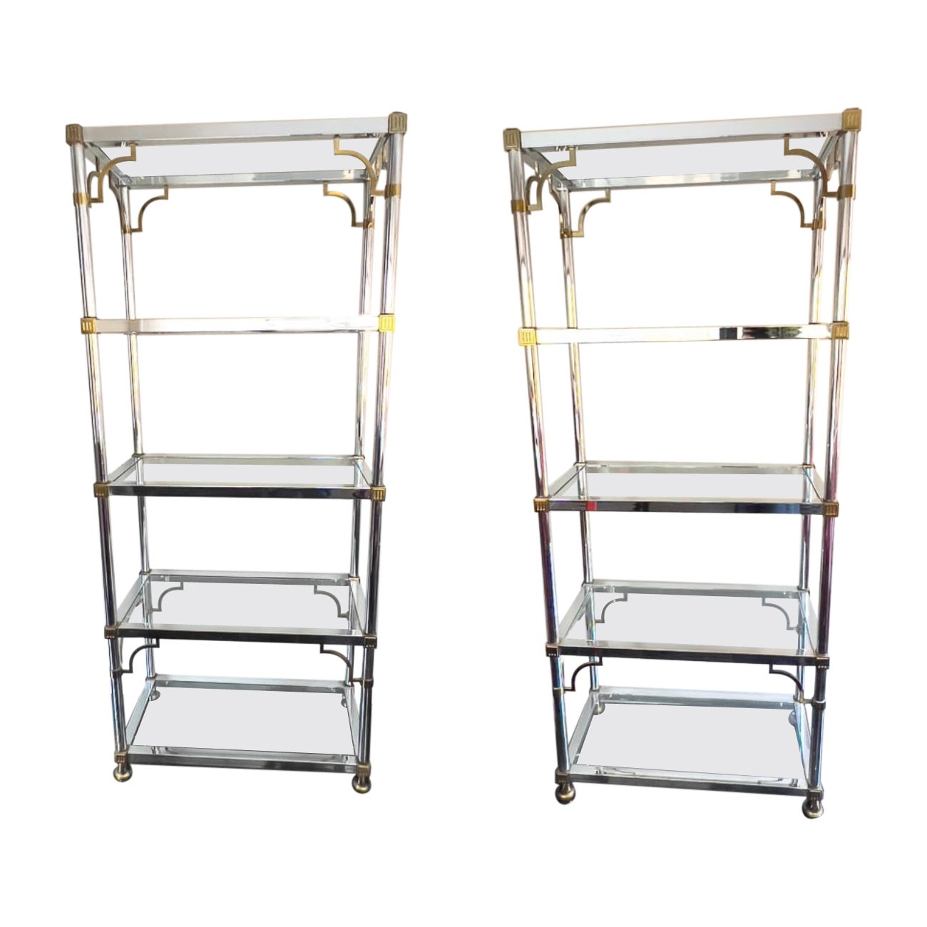 Pr Hollywood Regency Étagères in Chrome and Brass, Attributed MasterCraft C.1970