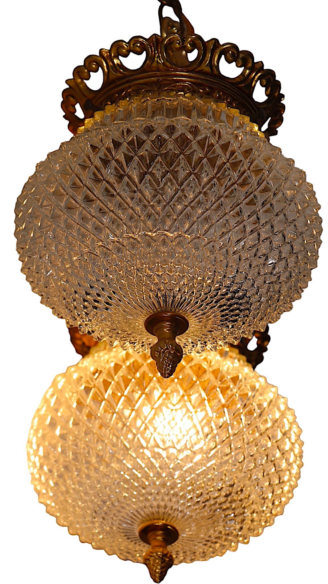 Pr. Hollywood Regency Hanging Globe Fixtures  In Good Condition For Sale In New York, NY