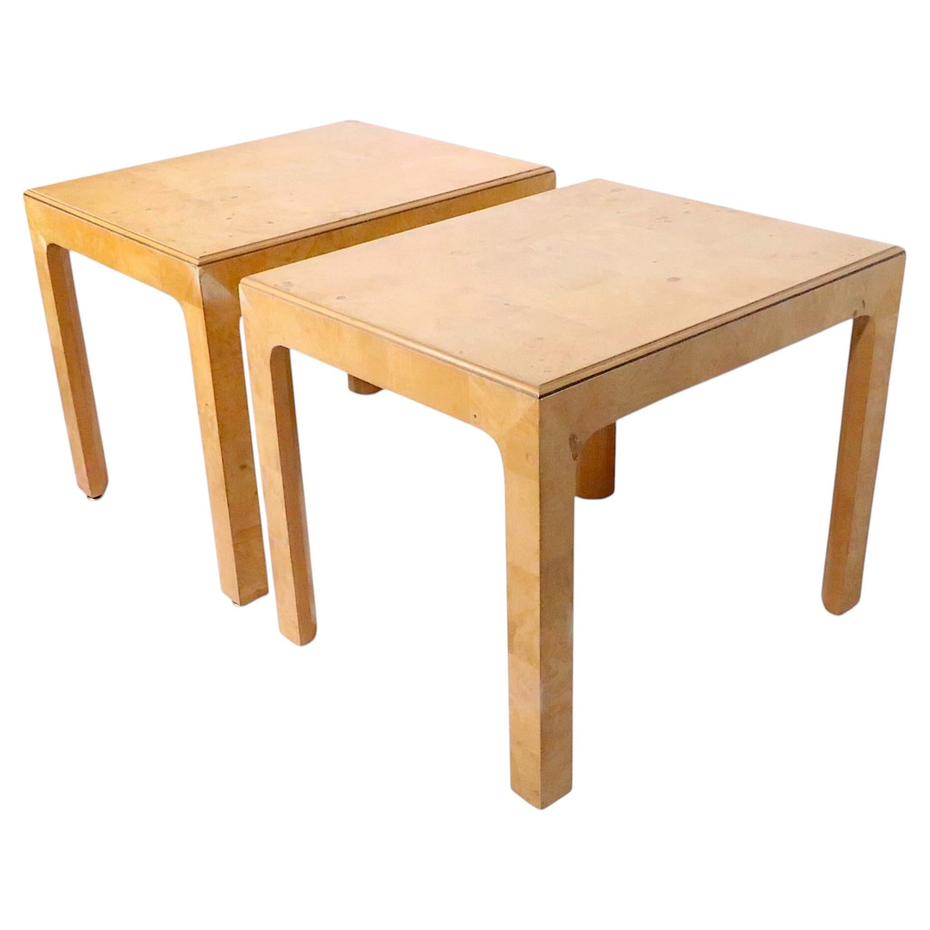 Pr. Hollywood Regency Henredon Scene Two Blonde Olive Burl Wood Side Tables For Sale