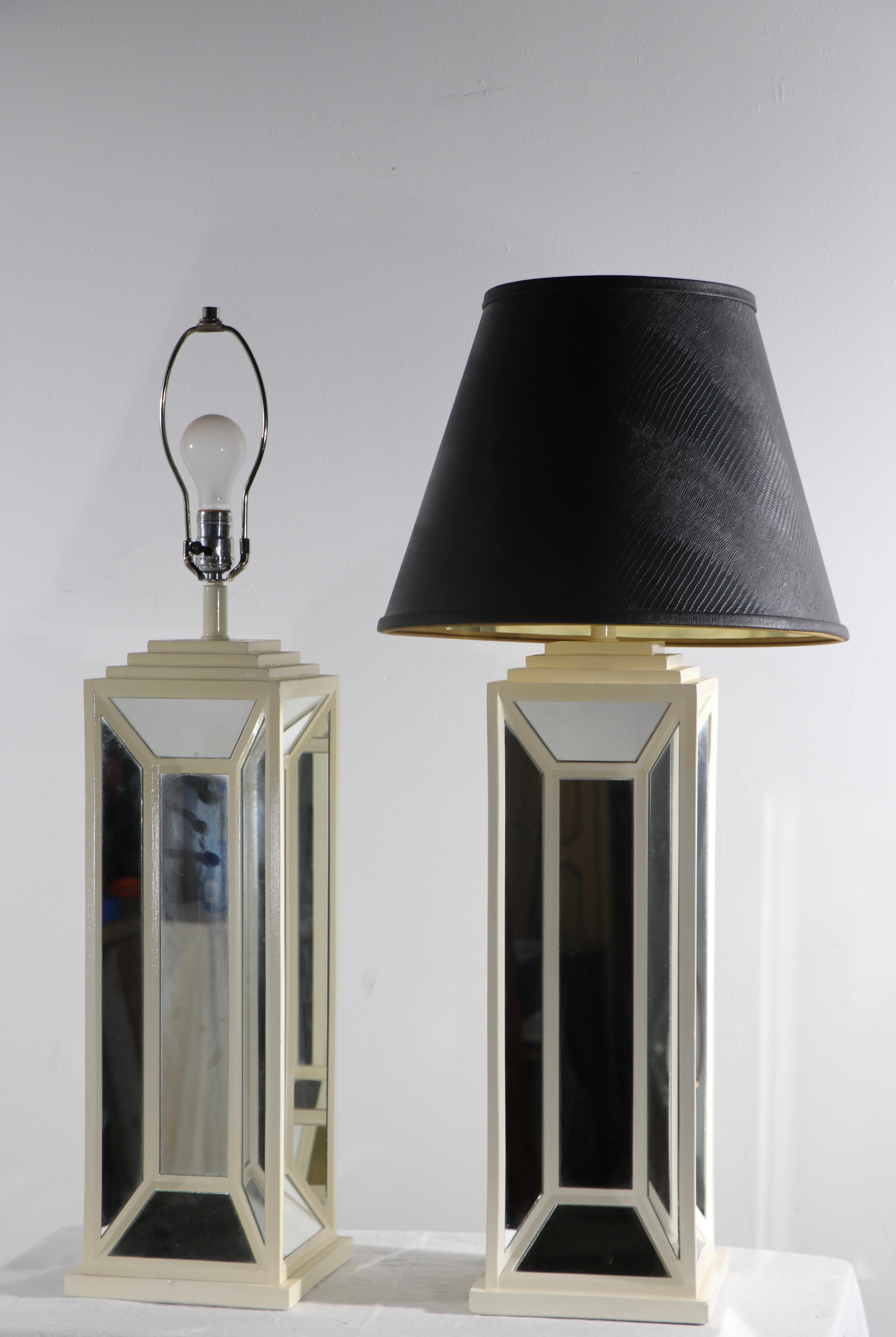 Pr. Hollywood Regency Mirrored Lamps by Blumberg For Sale 5
