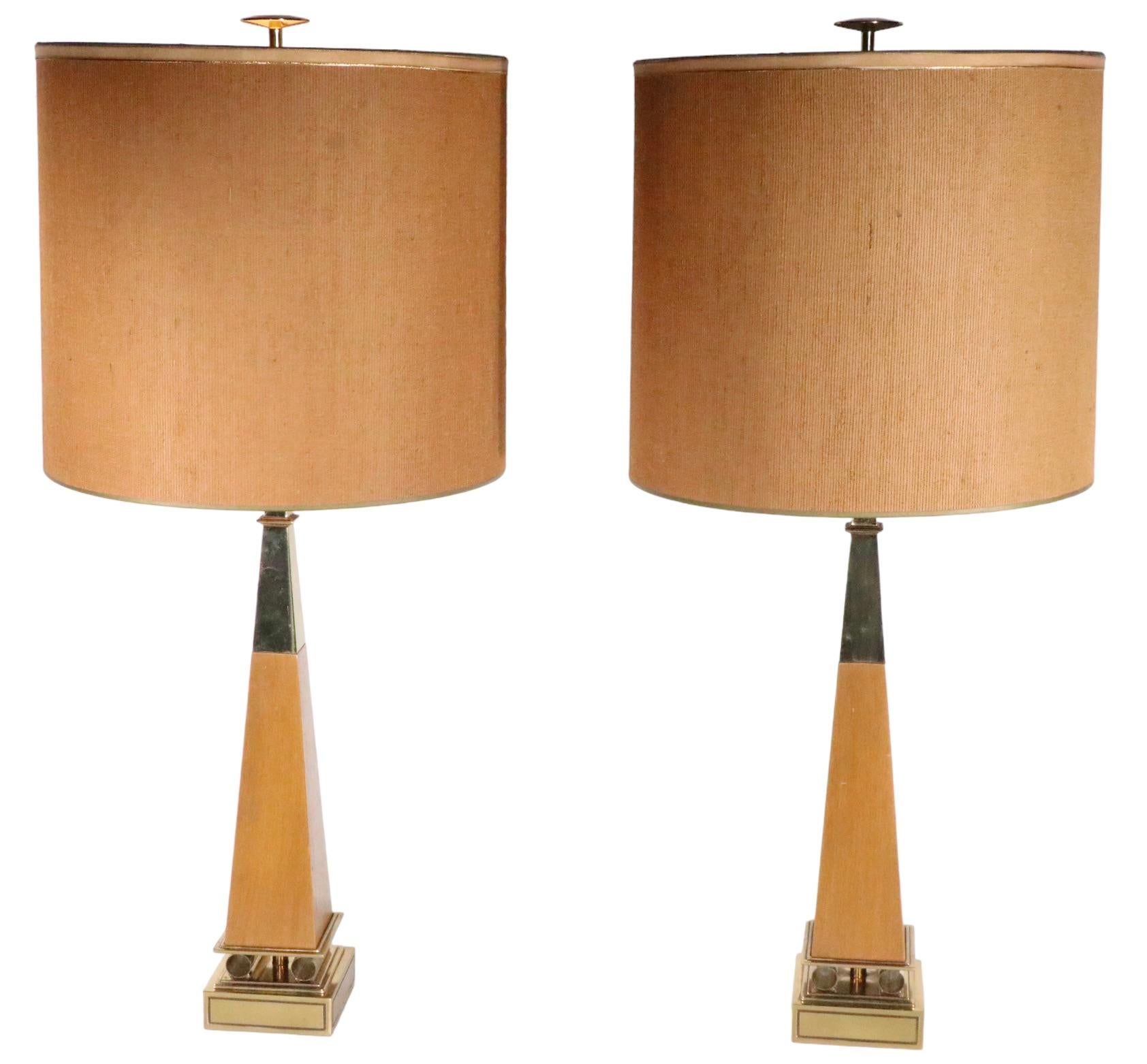 Pair Hollywood Regency Obelisk Table Lamps by Stiffel Att. to Parzinger For Sale 4