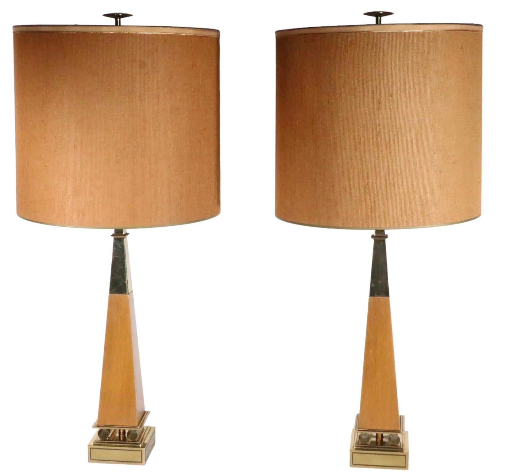 American Pair Hollywood Regency Obelisk Table Lamps by Stiffel Att. to Parzinger For Sale