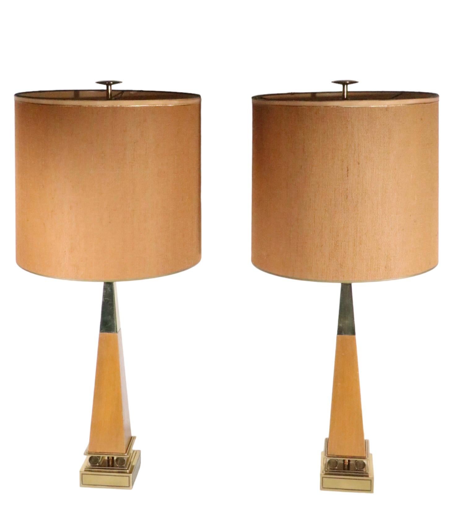 Brass Pair Hollywood Regency Obelisk Table Lamps by Stiffel Att. to Parzinger For Sale