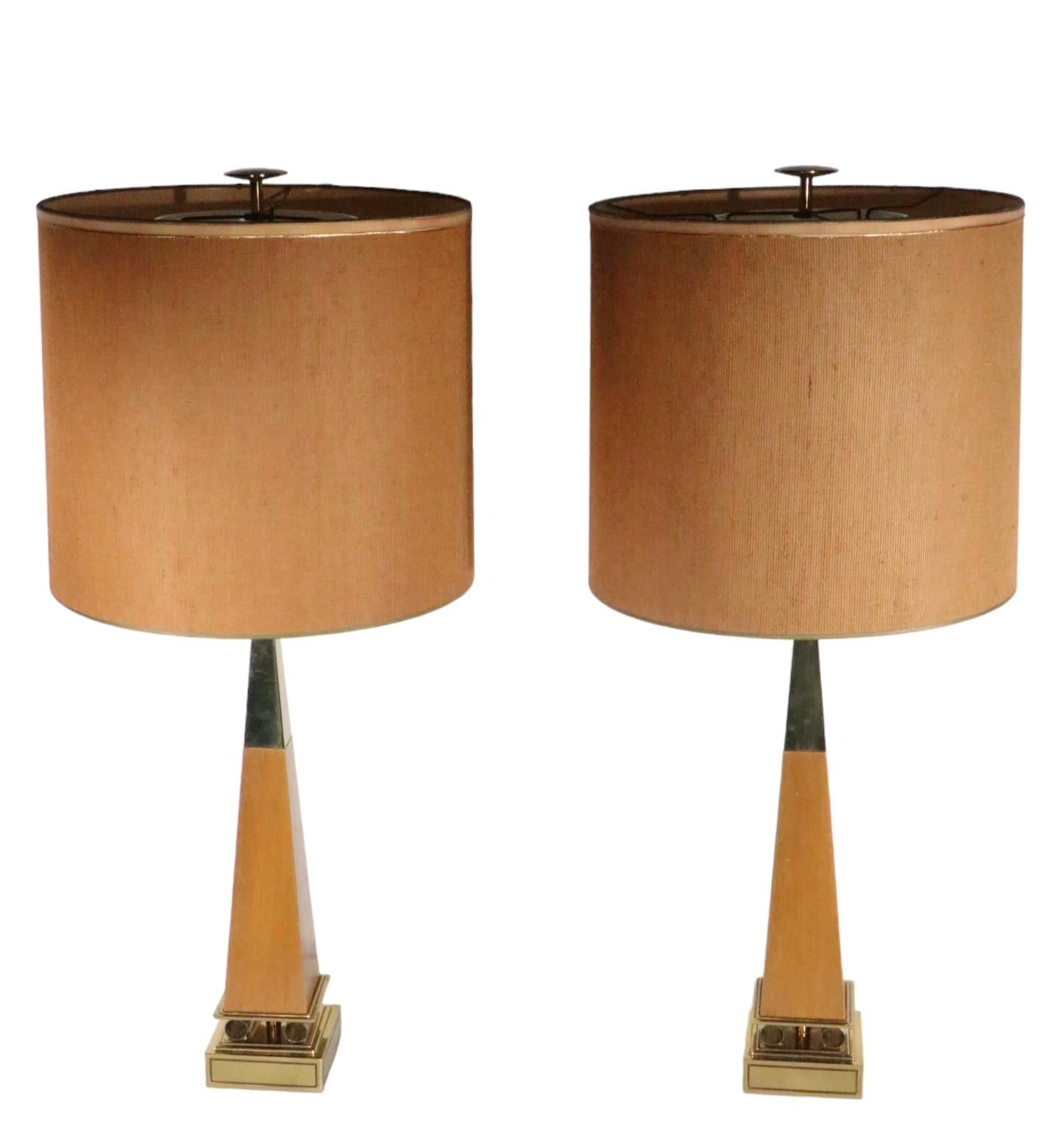 Pair Hollywood Regency Obelisk Table Lamps by Stiffel Att. to Parzinger For Sale 2