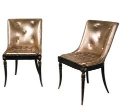 Pr. Hollywood Regency Side Chairs in Gold Leather Upholstery after Billy Haines