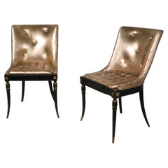 Pr. Hollywood Regency Side Chairs in Gold Leather Upholstery after Billy Haines