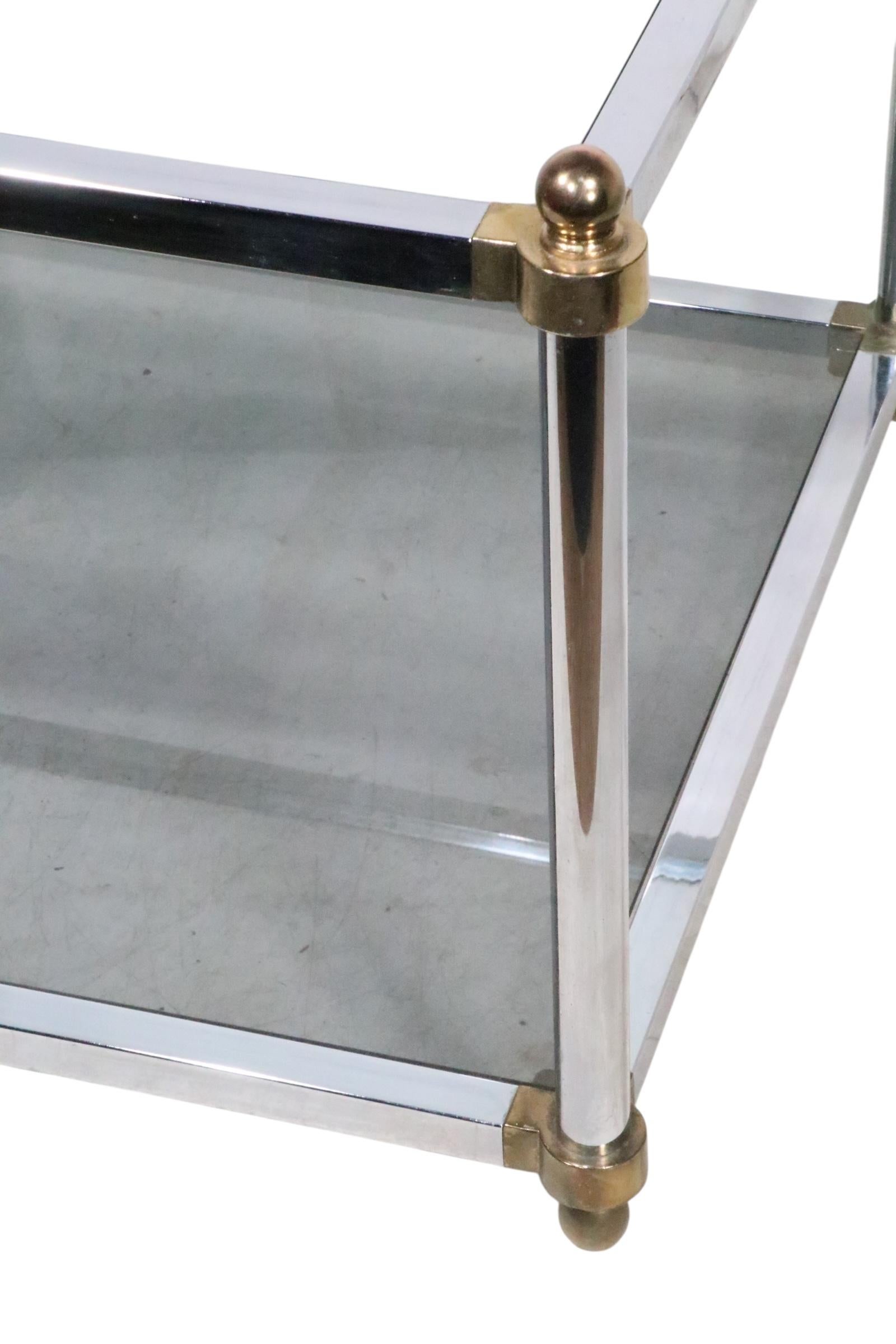 Pr. Hollywood Regency Style Chrome Brass and Glass Side End Tables c. 1970's For Sale 4