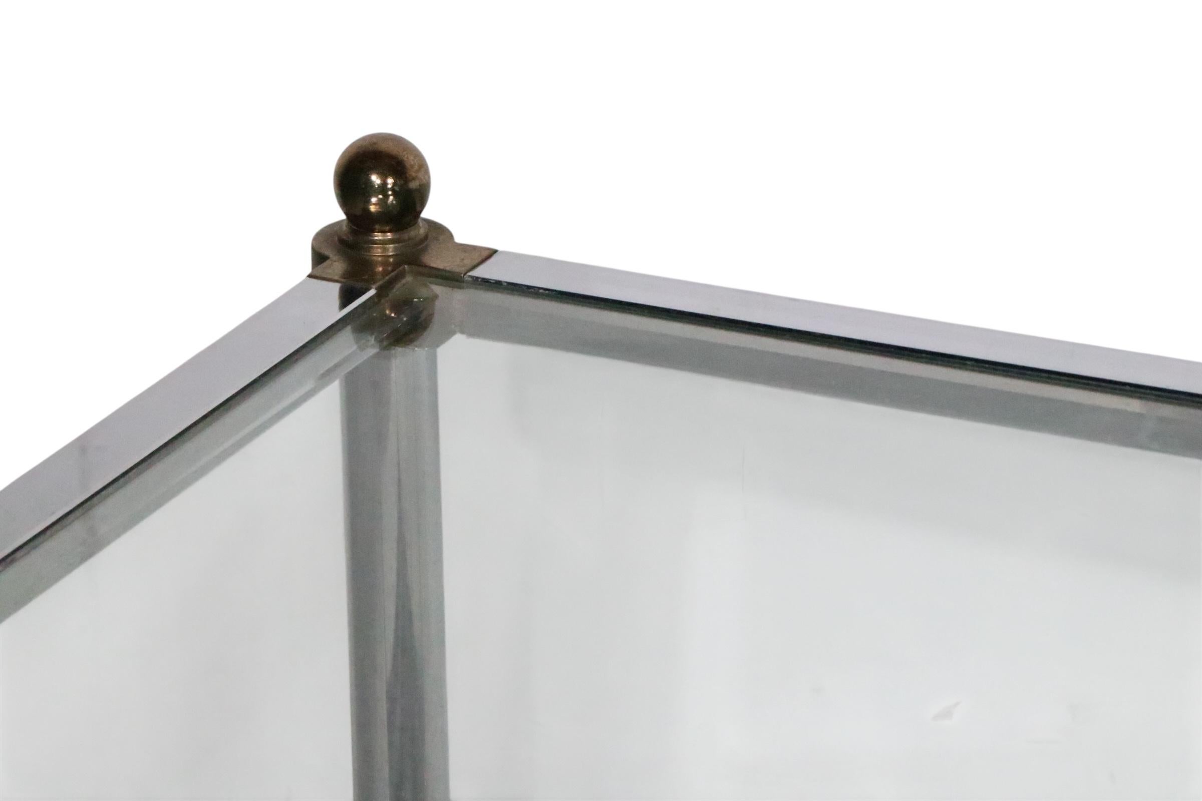 Pr. Hollywood Regency Style Chrome Brass and Glass Side End Tables c. 1970's For Sale 5