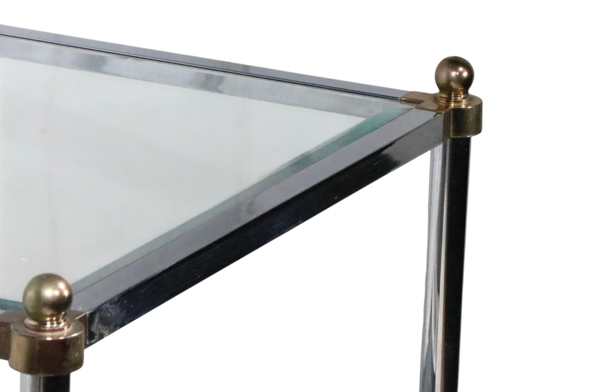 Pr. Hollywood Regency Style Chrome Brass and Glass Side End Tables c. 1970's For Sale 6