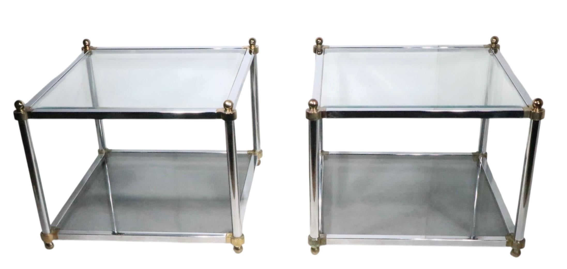 Pr. Hollywood Regency Style Chrome Brass and Glass Side End Tables c. 1970's For Sale 8