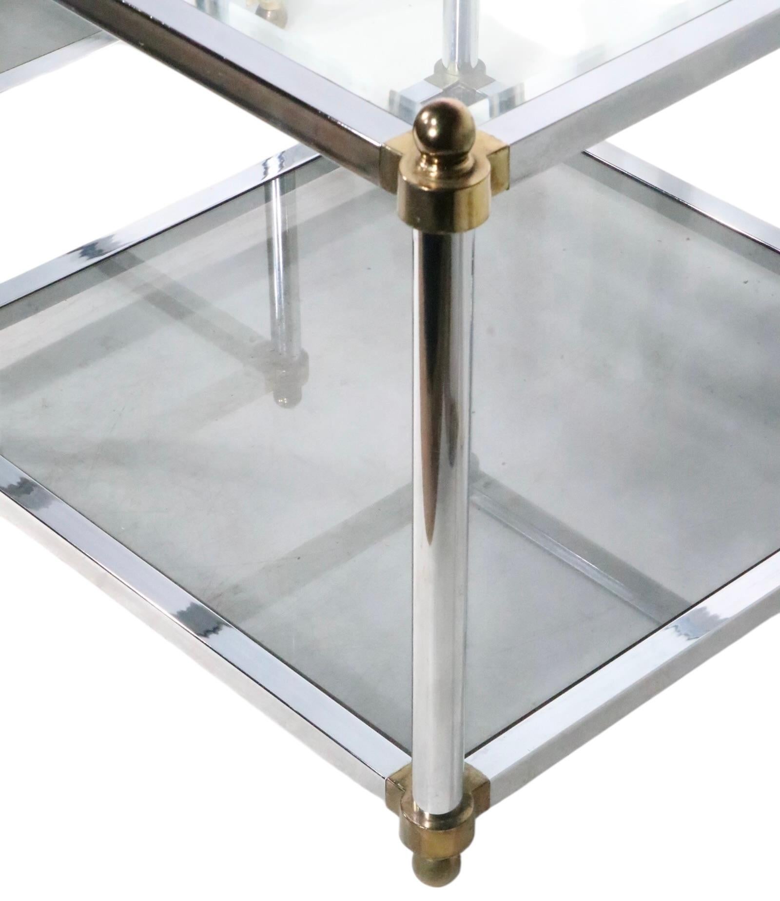 Pr. Hollywood Regency Style Chrome Brass and Glass Side End Tables c. 1970's For Sale 11