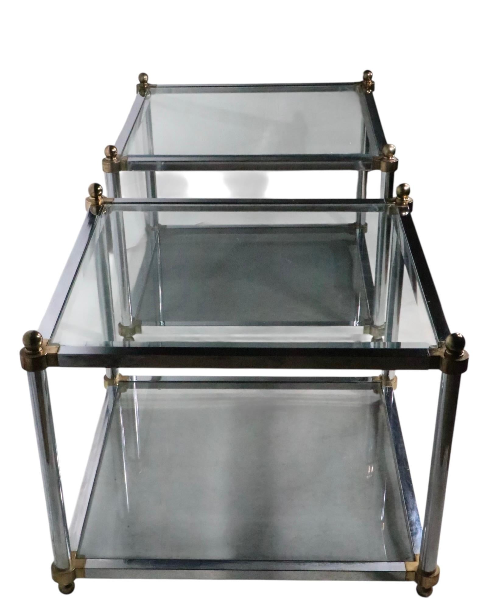 Pr. Hollywood Regency Style Chrome Brass and Glass Side End Tables c. 1970's For Sale 12