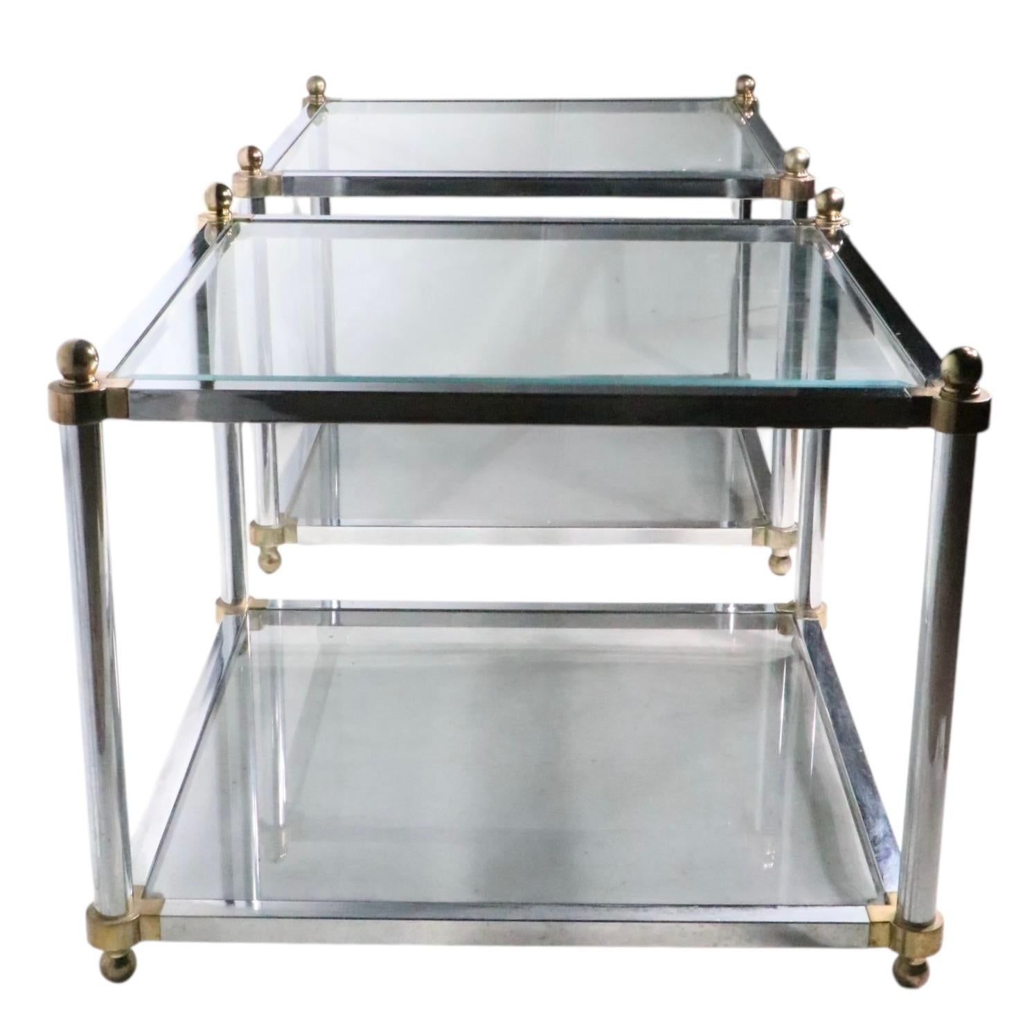 Pr. Hollywood Regency Style Chrome Brass and Glass Side End Tables c. 1970's For Sale 13