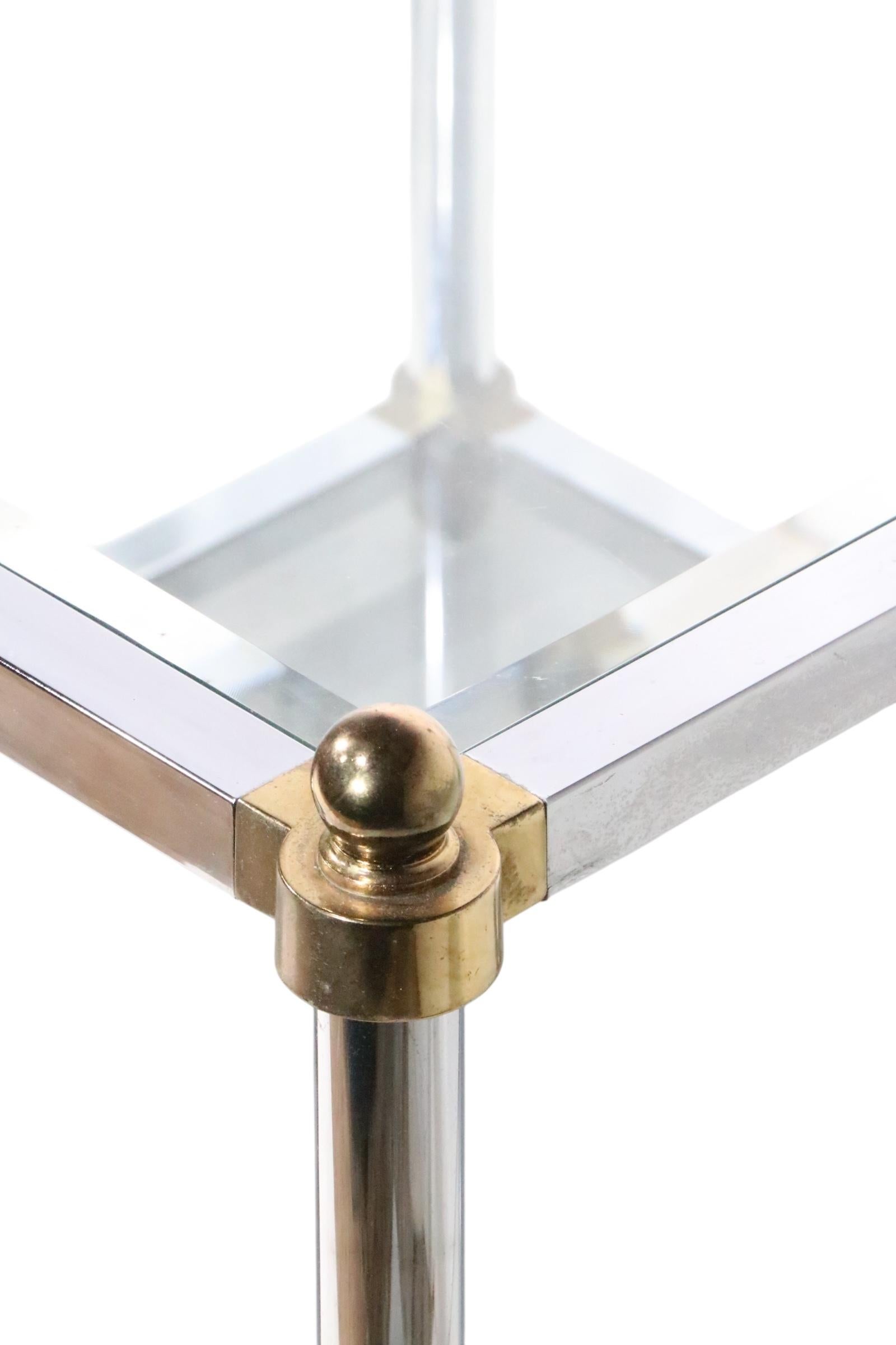 Pr. Hollywood Regency Style Chrome Brass and Glass Side End Tables c. 1970's For Sale 14