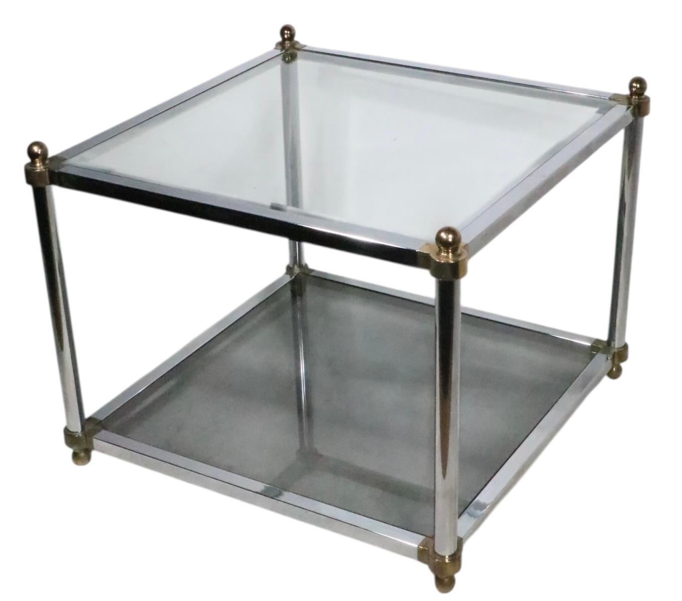 Pr. Hollywood Regency Style Chrome Brass and Glass Side End Tables c. 1970's For Sale 2