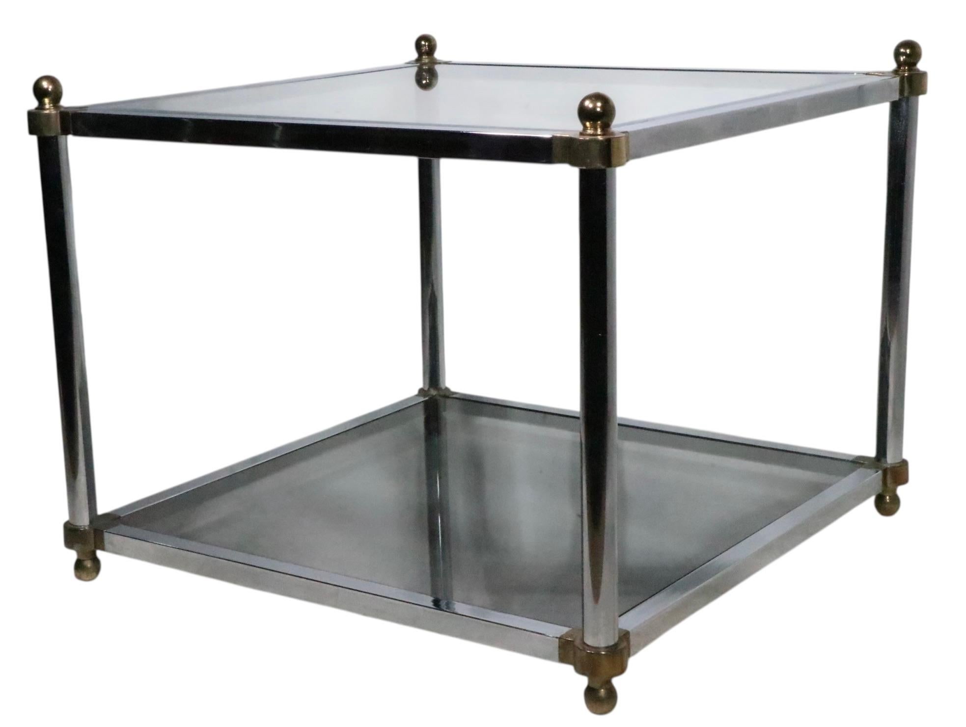Pr. Hollywood Regency Style Chrome Brass and Glass Side End Tables c. 1970's For Sale 3
