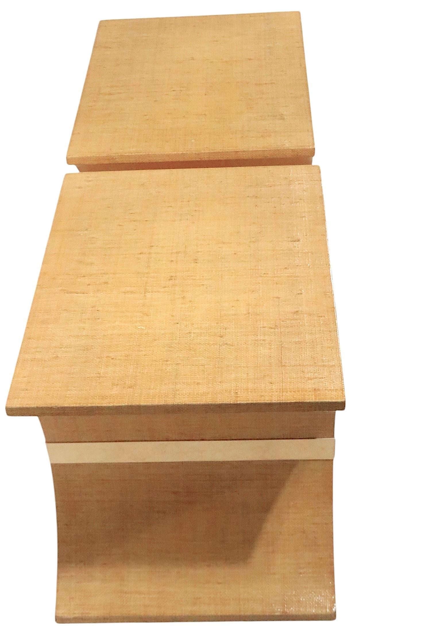 Pr.  Hourglass Form Hollywood Regency Style Grass Cloth Side Tables c. 1970/80's For Sale 4
