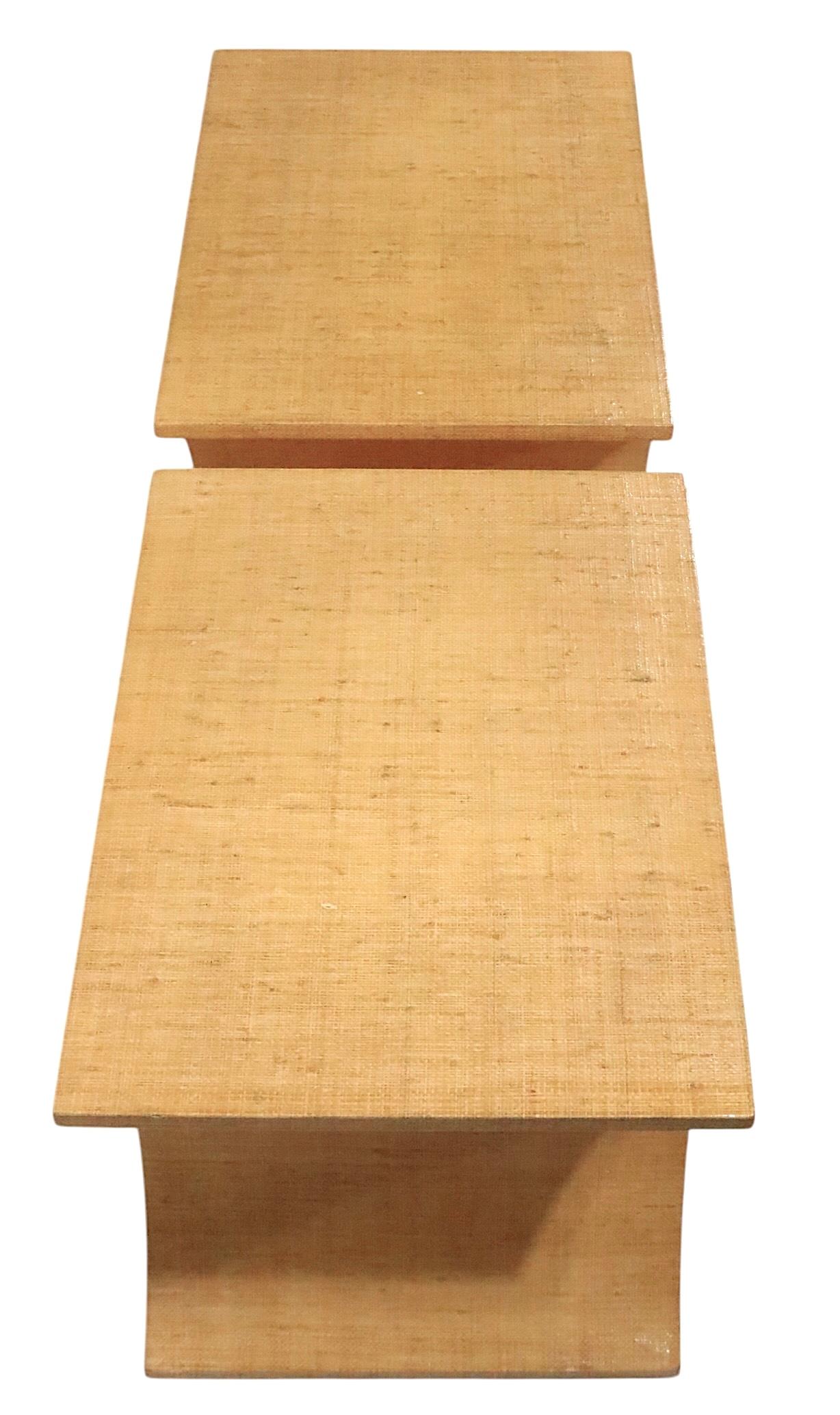 Pr.  Hourglass Form Hollywood Regency Style Grass Cloth Side Tables c. 1970/80's For Sale 6