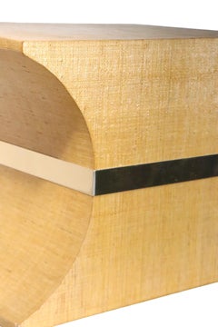 Pr.  Mesas auxiliares de tela de hierba con forma de reloj de arena estilo Hollywood Regency c. 1970/80's