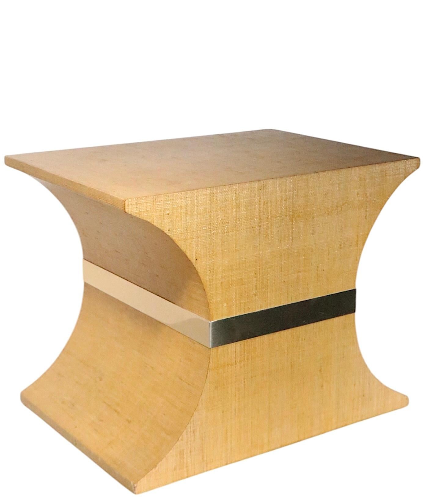 American Pr.  Hourglass Form Hollywood Regency Style Grass Cloth Side Tables c. 1970/80's For Sale