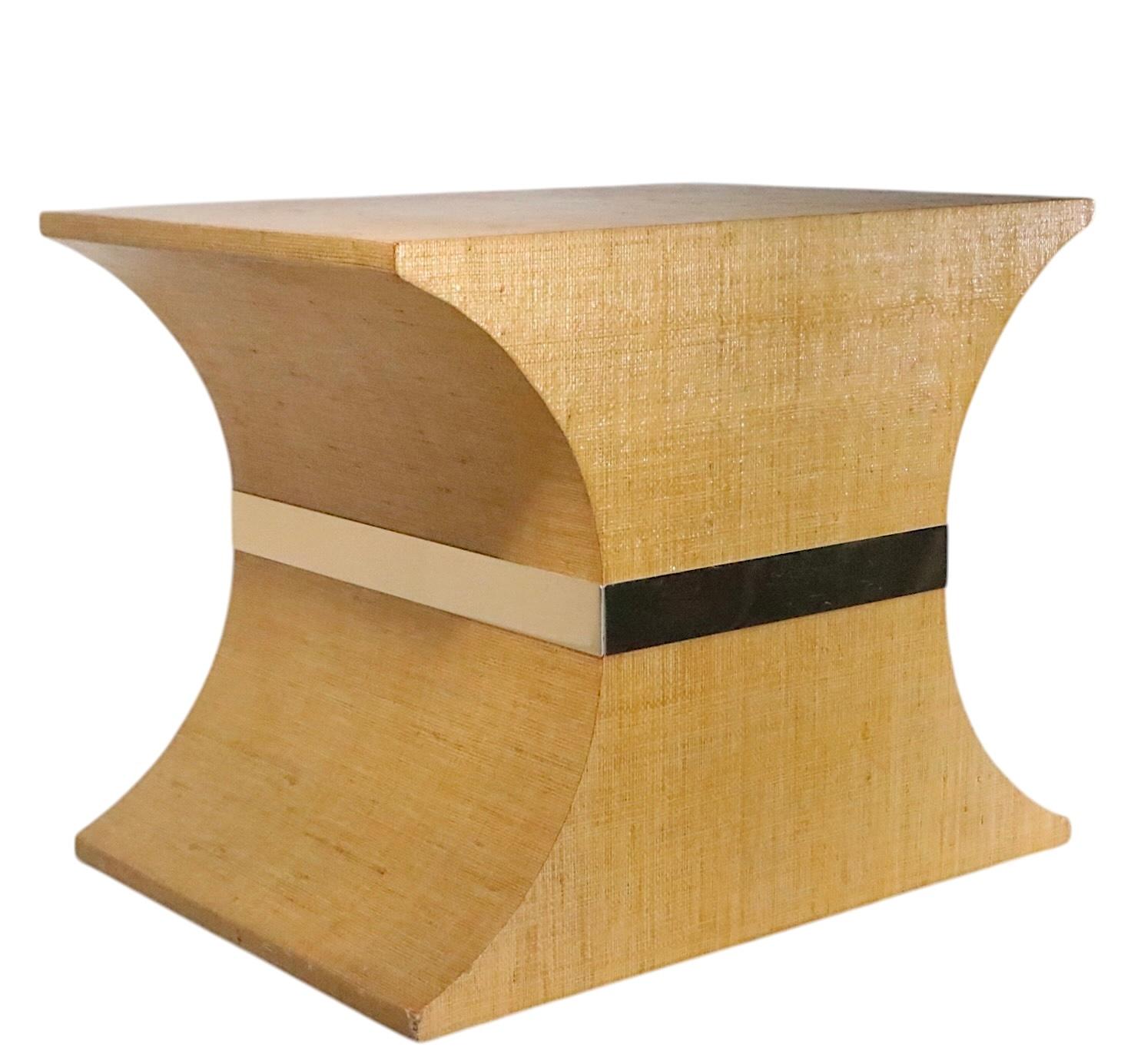 Pr.  Hourglass Form Hollywood Regency Style Grass Cloth Side Tables c. 1970/80's In Good Condition For Sale In New York, NY