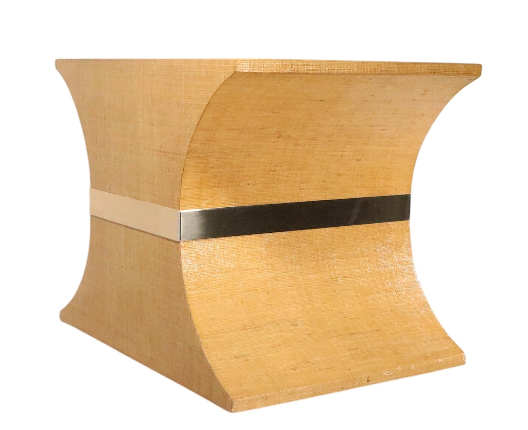 Pr.  Hourglass Form Hollywood Regency Style Grass Cloth Side Tables c. 1970/80's For Sale 1