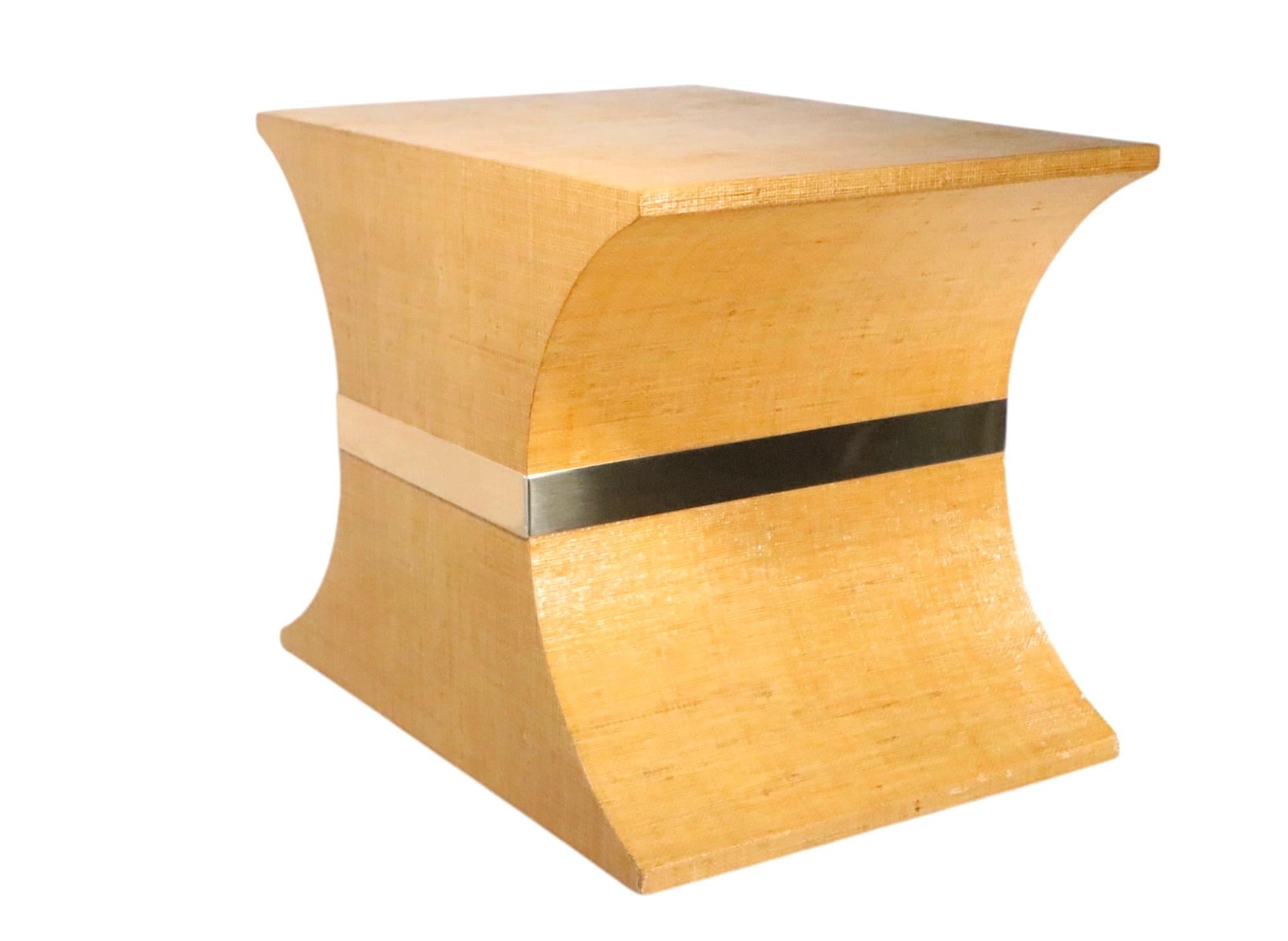 Pr.  Hourglass Form Hollywood Regency Style Grass Cloth Side Tables c. 1970/80's For Sale 2