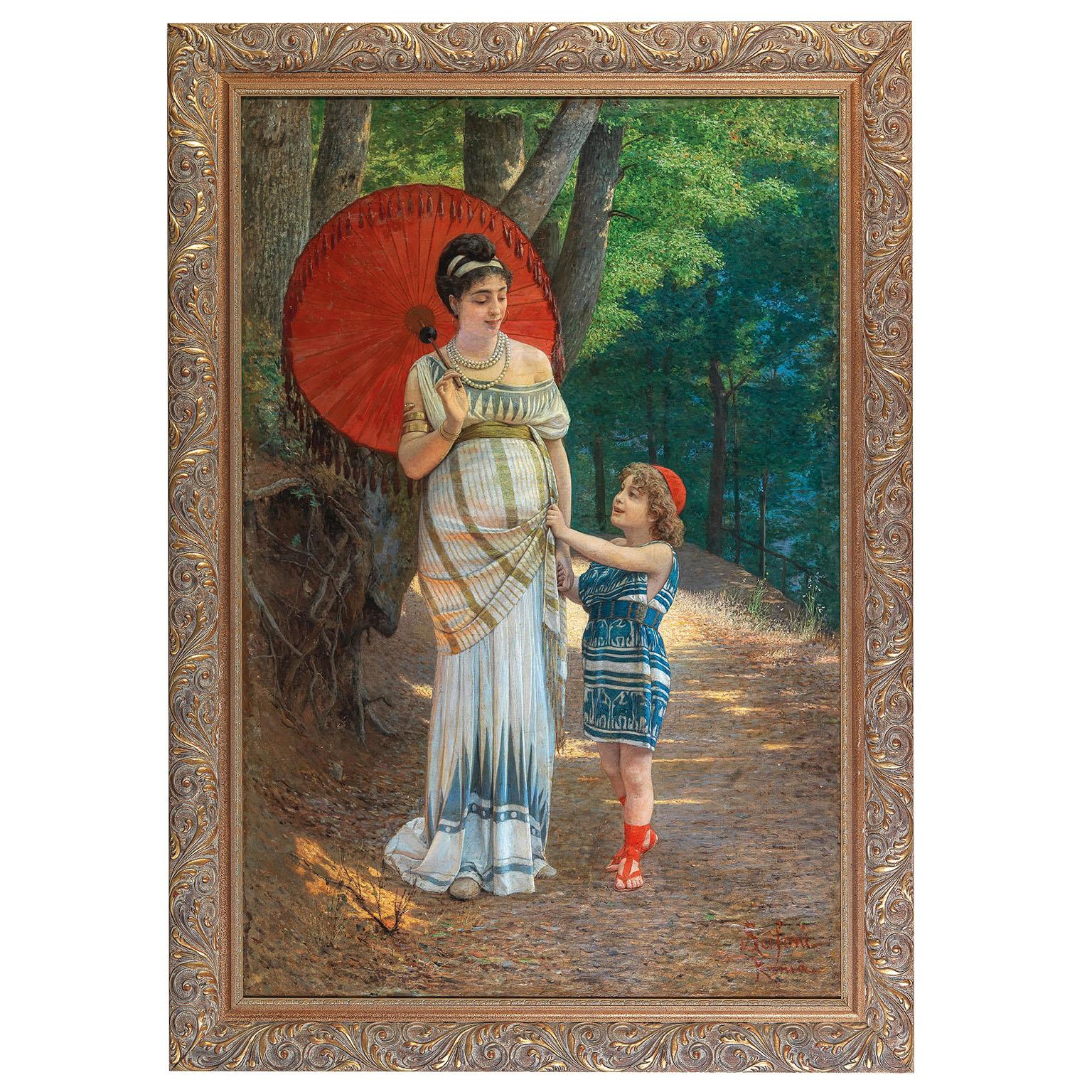 A very fine and charming pair of Italian 19th century Greco Roman style oil on canvas titled 