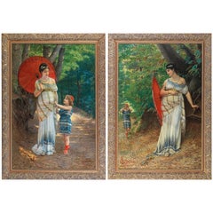 Pr Italian 19th Century Oil on Canvas "Pompeian Mother & Child" Anatolio Scifoni