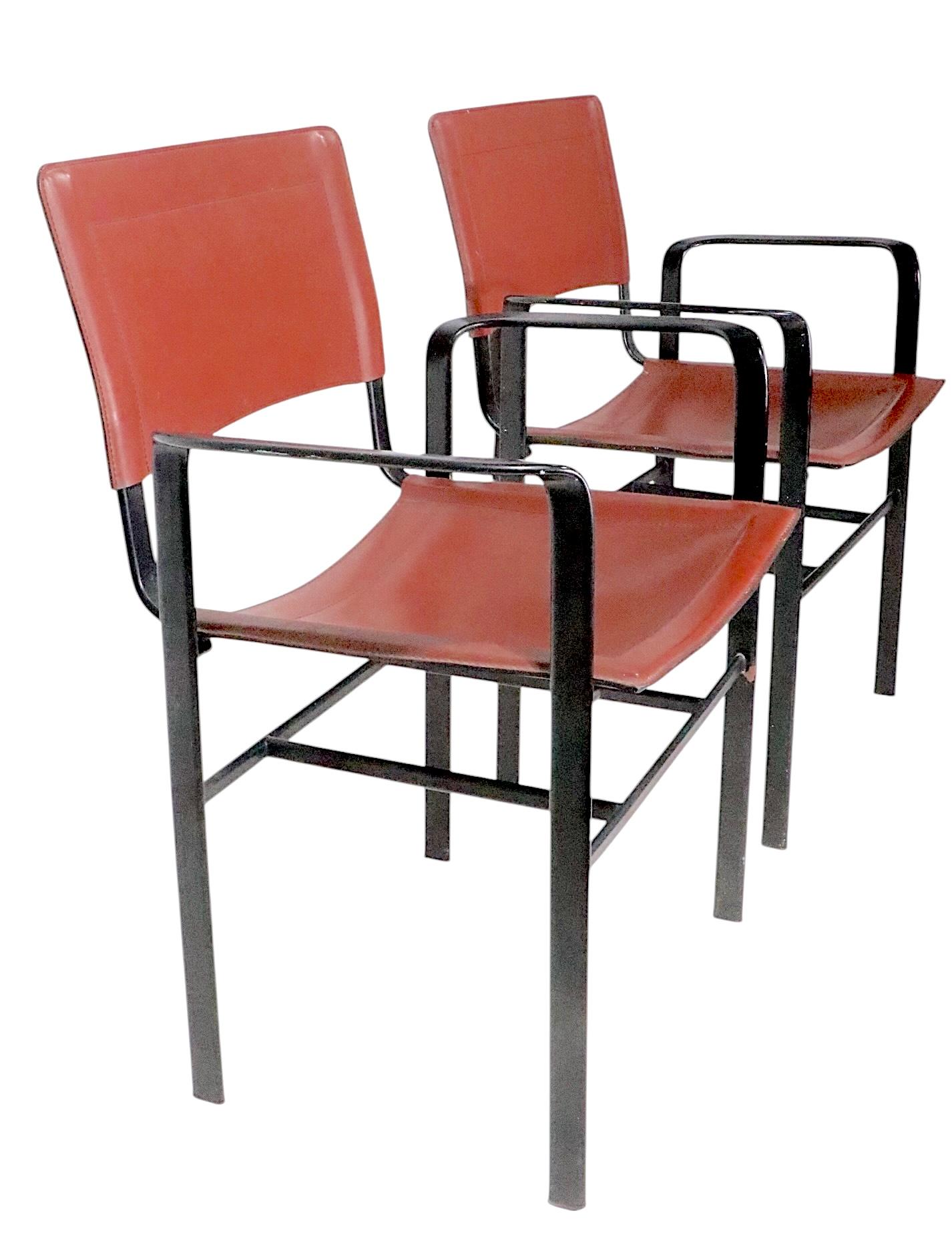 Pr. Italien  Cuir brun et métal noir  Fauteuils postmodernes par Cidue 1970 en vente 7