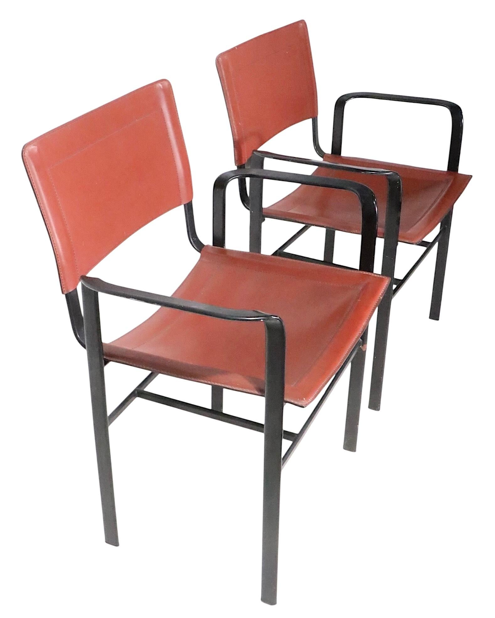Pr. Italien  Cuir brun et métal noir  Fauteuils postmodernes par Cidue 1970 en vente 10