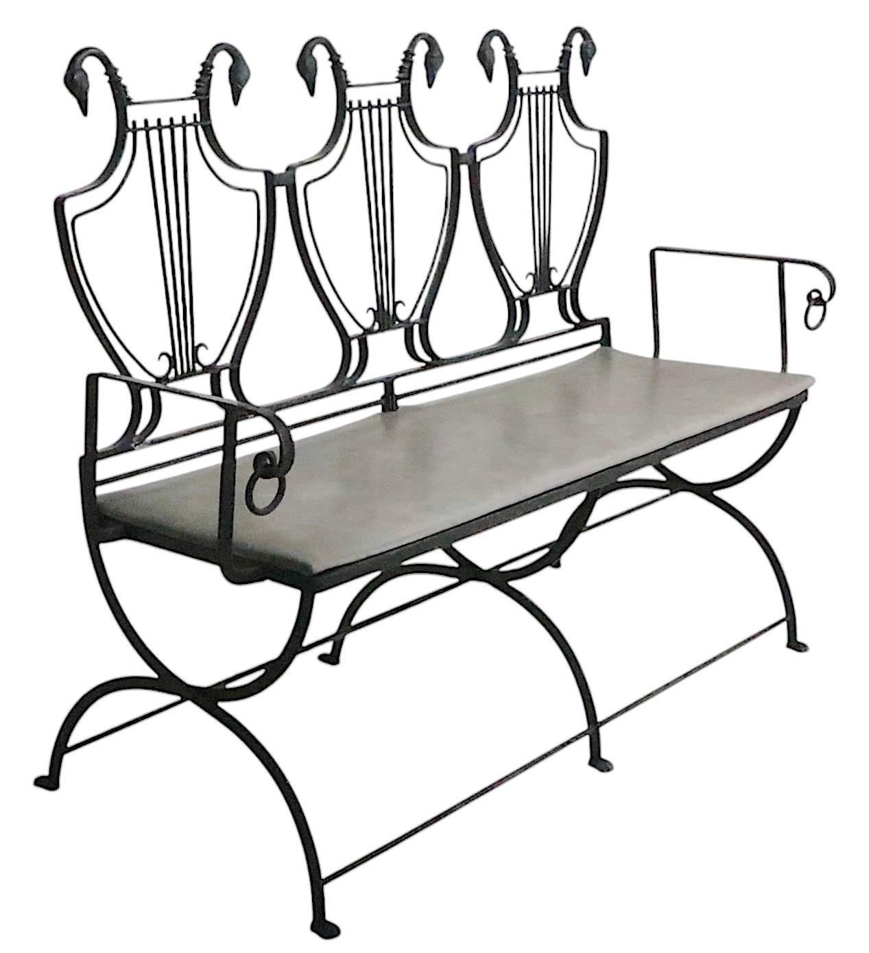 Unknown Pair of Maison Jansen Style Lyre Back Wrought Iron and Bronze Benches For Sale
