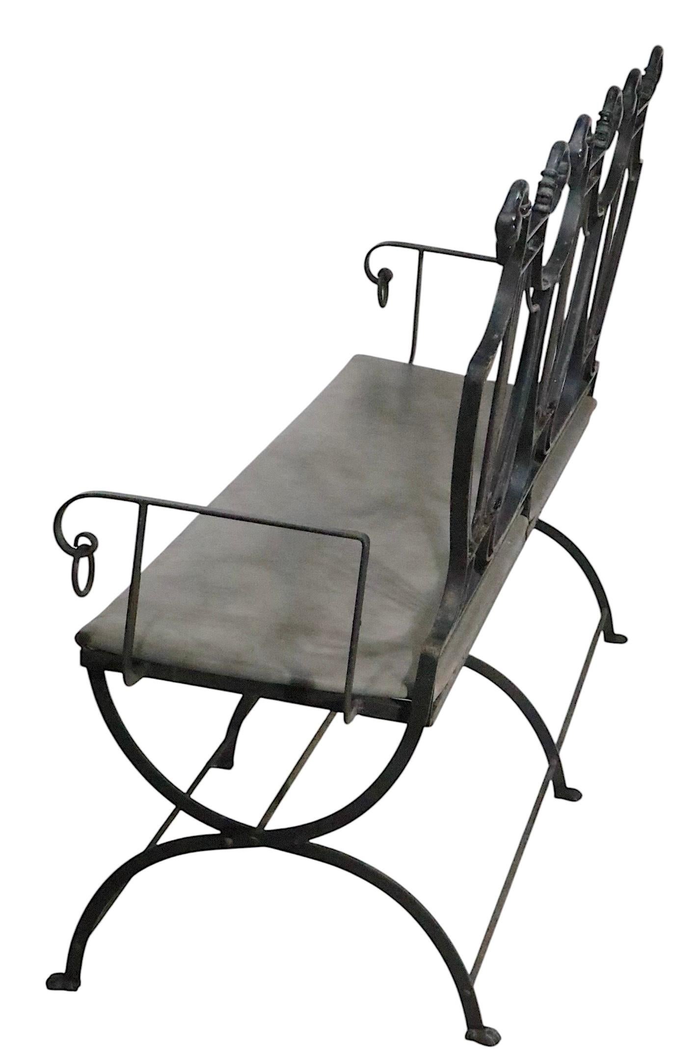 Pair of Maison Jansen Style Lyre Back Wrought Iron and Bronze Benches For Sale 3