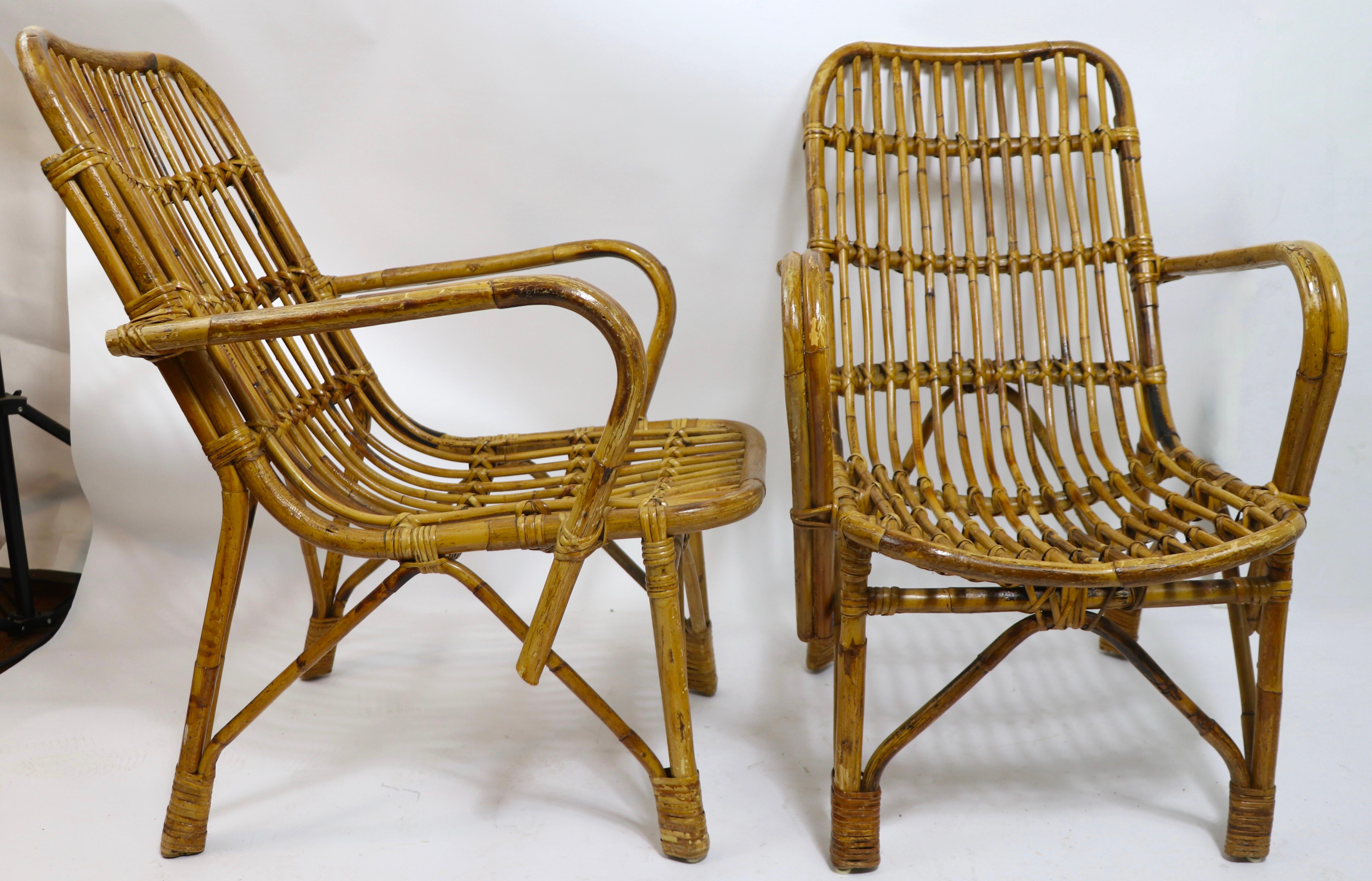 Pr Italian Mid Century Bamboo Chairs After Albini In Good Condition For Sale In New York, NY