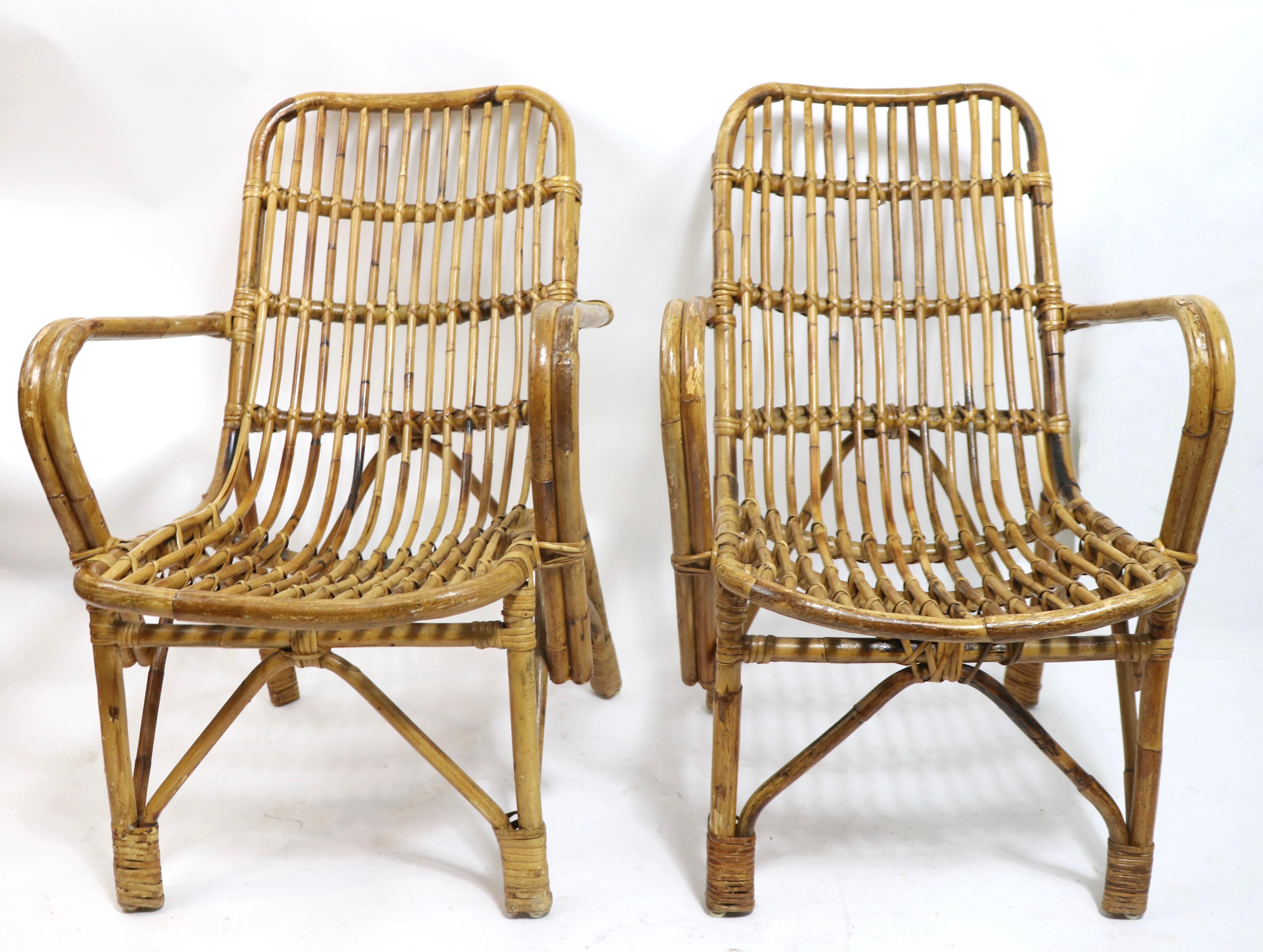 20th Century Pr Italian Mid Century Bamboo Chairs After Albini For Sale