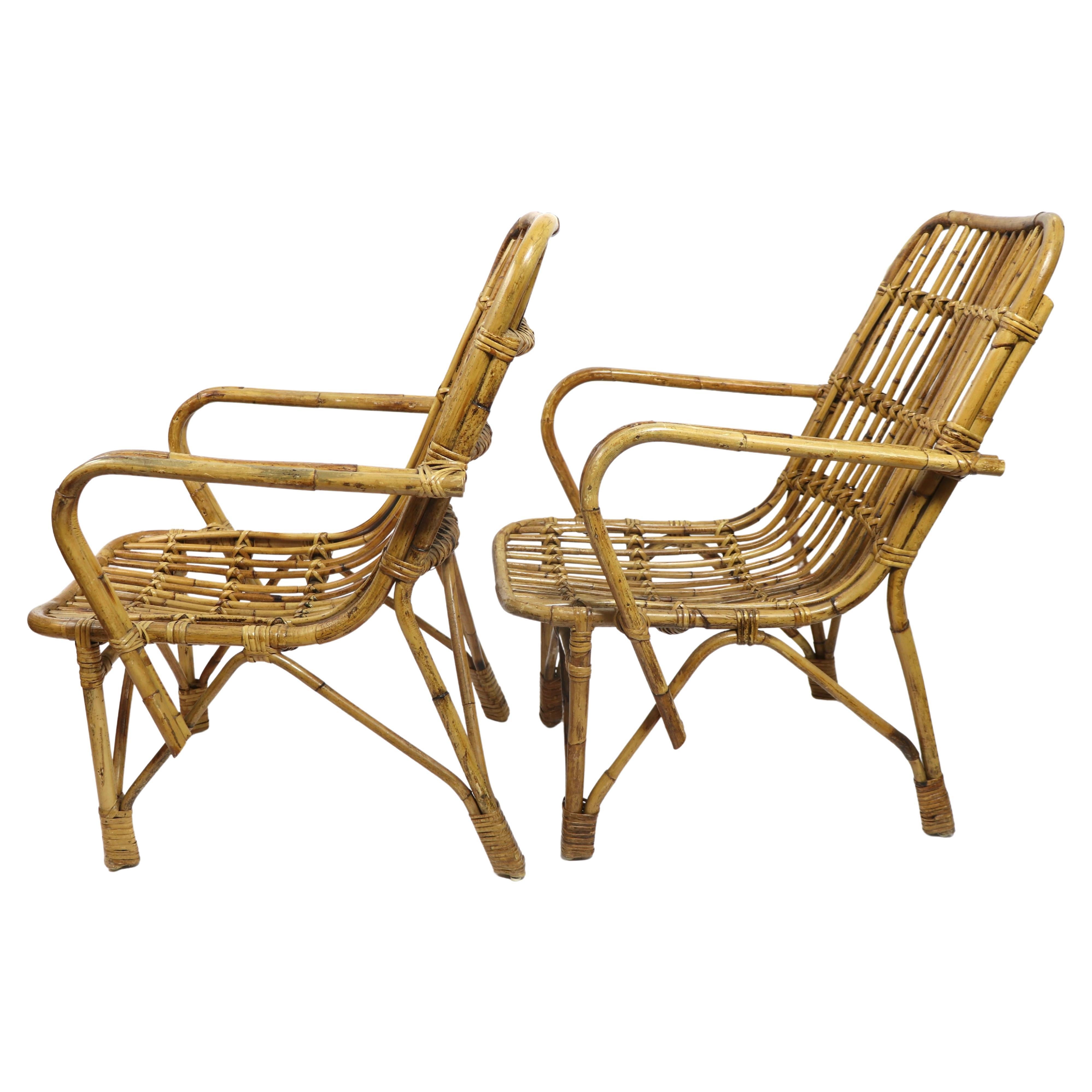 Pr Italian Mid Century Bamboo Chairs After Albini For Sale