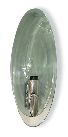Pair of Italian Modern Glass and Polished Nickel Sconces, Max Ingrand for Fontana