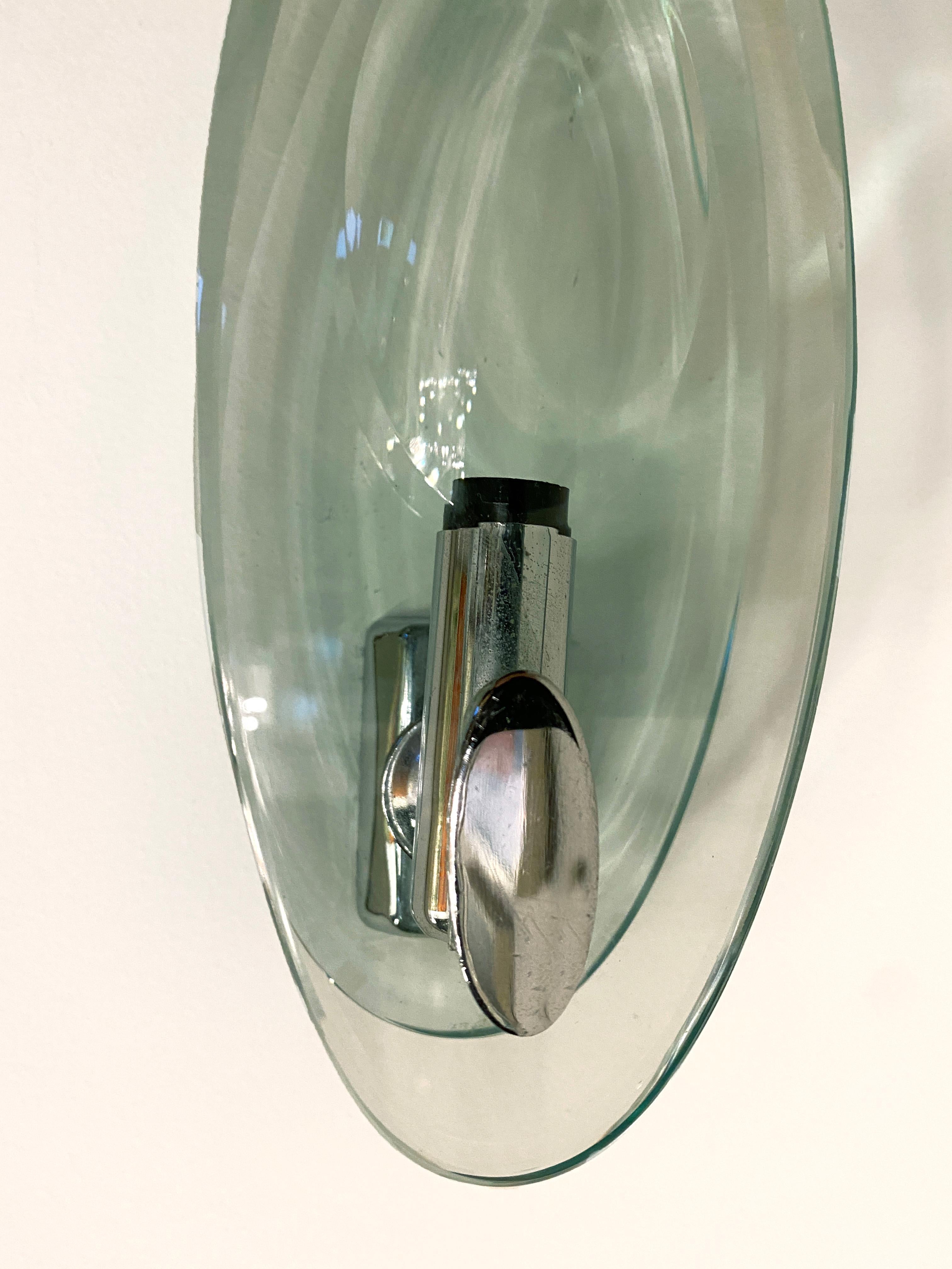 Pair of Italian Modern Glass and Polished Nickel Sconces, Max Ingrand for Fontana For Sale 1