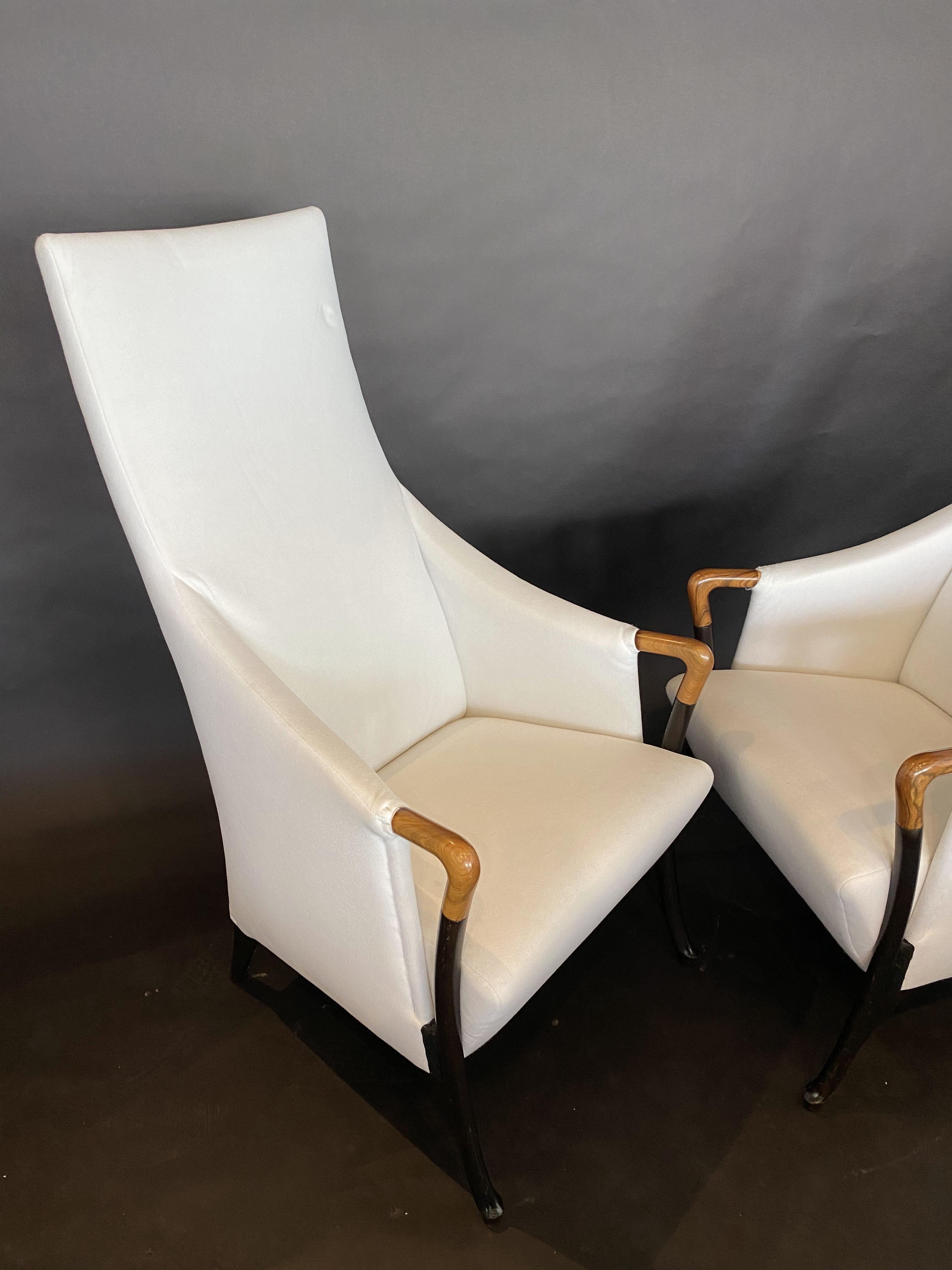 Late 20th Century Italian Modern Walnut & Ebonized Club Chairs, Umberto Asnago for Giorgetti, Pair For Sale