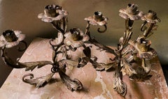 Pr Italian Silver Gilt Tole 4 Light Candelabra Candelabra Lights Leaf & Swirl