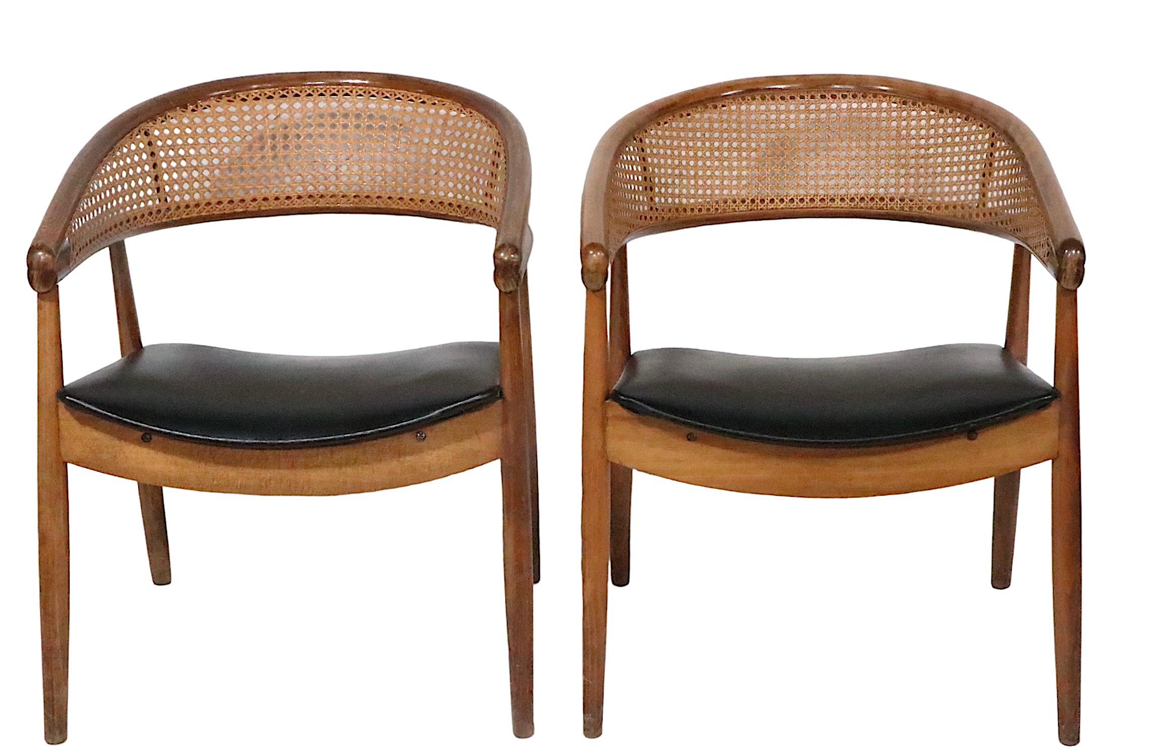 Pr James Mont  King Cole Style Arm Lounge Chairs Bentwood Frames and Caned Backs For Sale 3