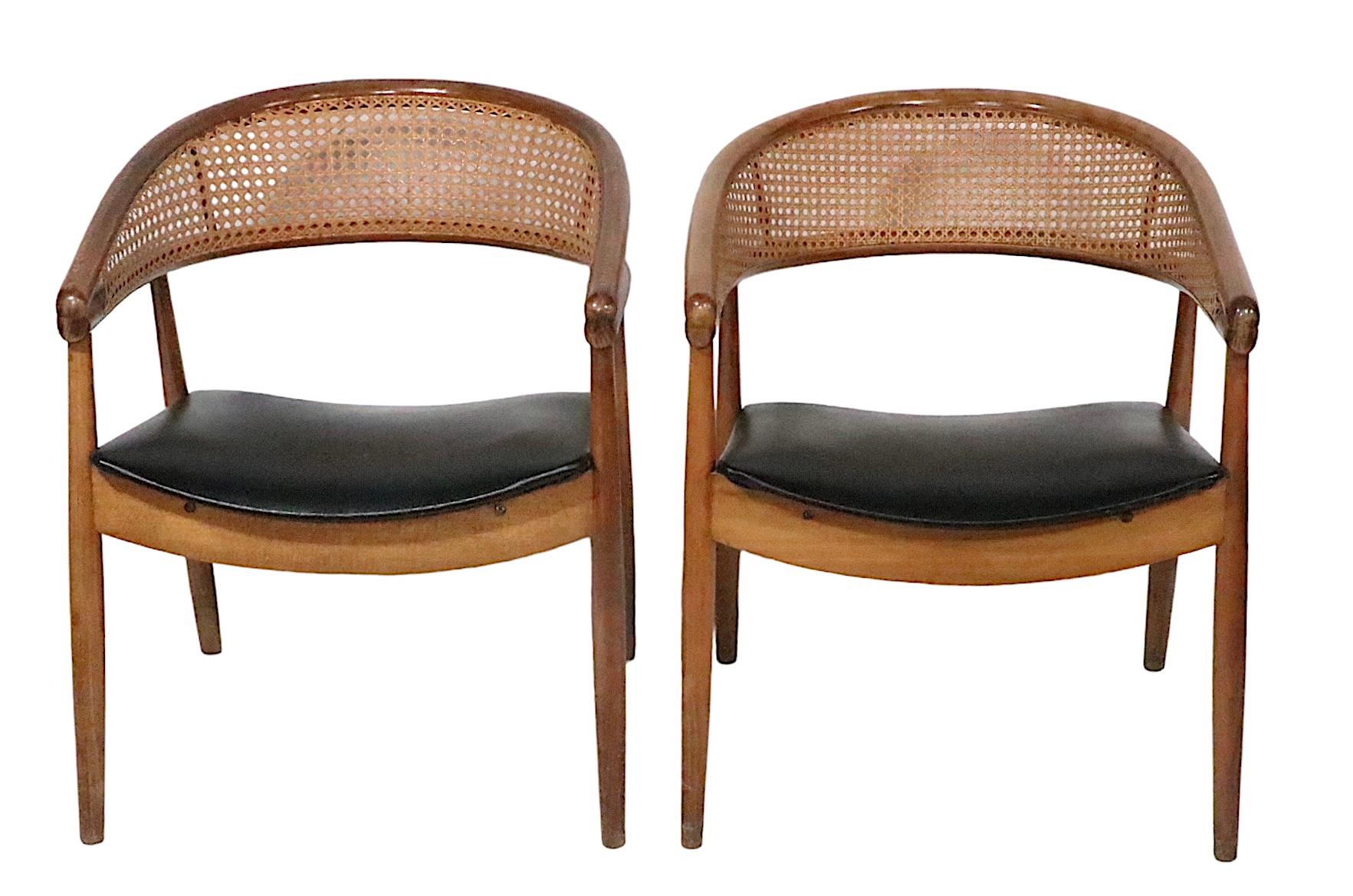 Pr James Mont  King Cole Style Arm Lounge Chairs Bentwood Frames and Caned Backs For Sale 4
