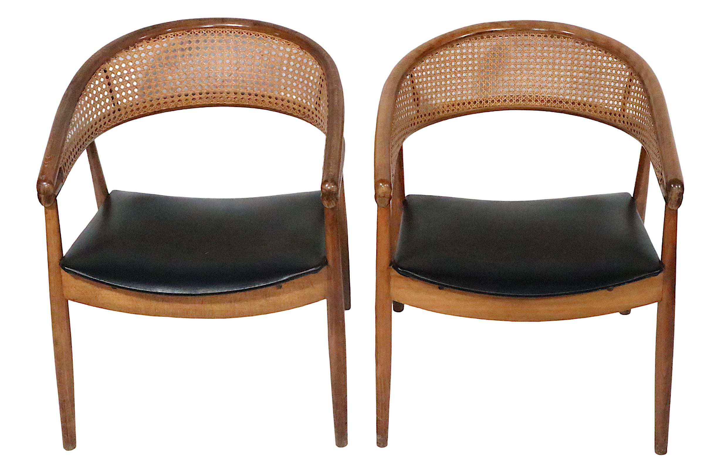 Pr James Mont  King Cole Style Arm Lounge Chairs Bentwood Frames and Caned Backs For Sale 5